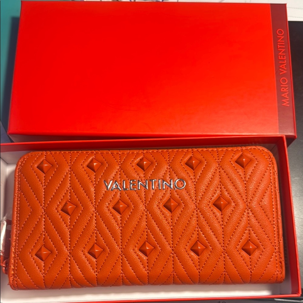 Valentino Orange Quilted Leather Wallet